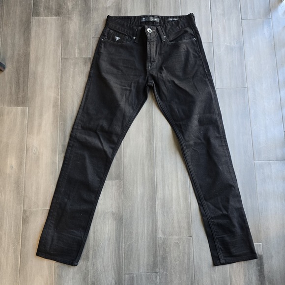 Guess Mens Slim Tapered Jeans Black Denim Size 29x30 Stretch Pants - Picture 2 of 8